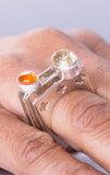 Stackable ring with stone set in Sterling silver, Statement stackable ring is handmade with cut out crosses.The citrine is faceted.