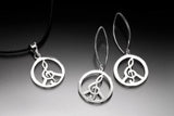 Peace Sign Pendant, fused with Music, treble clef symbol, handmade in Sterling silver part of Chester Allen Universalgroove series