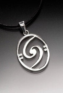 Bass player necklace, Silver Music jewelry Bass on Bass Forming Eye of Hurricane  Chester Allens universalgroove Holdin it Down Pendant