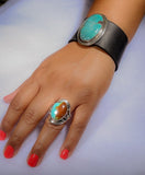 Silver Ring Turquoise Healing two teardrop stone handcrafted sterling size to order Southwestern influence