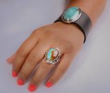 Silver Ring Turquoise Healing two teardrop stone handcrafted sterling size to order Southwestern influence