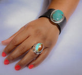 Silver Ring Turquoise Healing two teardrop stone handcrafted sterling size to order Southwestern influence