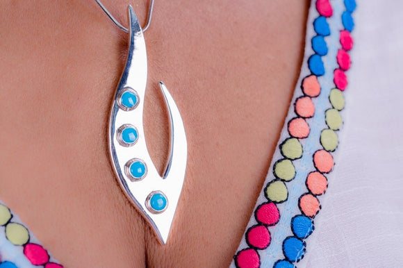 Silver Turquoise necklace, one of kind handmade gift