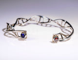 DNA JEWELRY SET, Sterling silver necklace and bracelet set with blue and red crystals, perfect science gift, genetics gift,one of a kind set