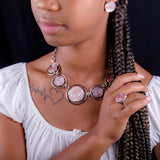 Floral Jewelry Set, Pink Oyster shell hand carved set in sterling silver