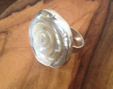 Floral Jewelry Set, Pink Oyster shell hand carved set in sterling silver