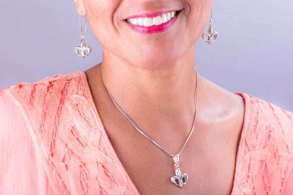 Fleur de lis Necklace Set handmade sterling silver gift,  signed by New Orleans jewelry artist Chester Allen