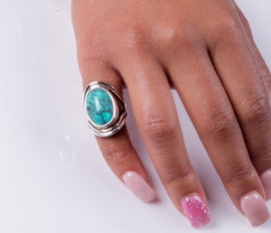 Silver Ring Turquoise Healing two teardrop stone handcrafted sterling size to order Southwestern influence