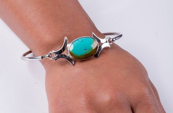 Silver Bangle Bracelet Turquoise stones  unique design