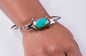 Mothers Day Gift, Silver Bangle Bracelet Turquoise stones  unique design