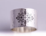 Papa Legba cuff, wide leather bracelet, Silver handmade engraved jewelry, Legba veve, gift for boyfriend, woman adjustable