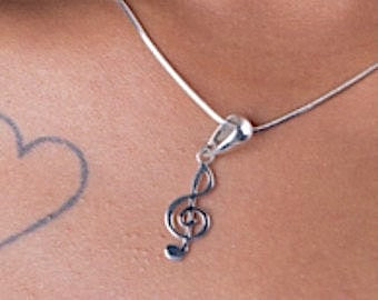 Music jewelry set, treble clef drop earrings necklace set, Sterling silver handmade jewelry, perfect for music persons gift