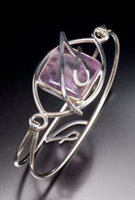 February birthday gift, Silver amethyst bracelet Letter 