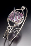 February birthday gift, Silver amethyst bracelet Letter "S" jewelry unity solidarity sisterhood bangle  Chester Allen jewelry art