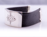 Papa Legba cuff, wide leather bracelet, Silver handmade engraved jewelry, Legba veve, gift for boyfriend, woman adjustable