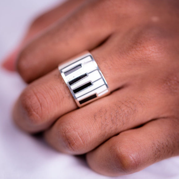 Mens ring, Sterling silver handmade music jewelry, with repurposed piano keys