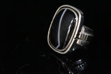 Mothers Day Gift, Silver Ring Black Stone Sardonyx August Birthstone Square outer shadowbox Stone of Strength Protection