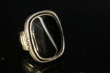 Mothers Day Gift, Silver Ring Black Stone Sardonyx August Birthstone Square outer shadowbox Stone of Strength Protection