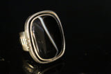 Mothers Day Gift, Silver Ring Black Stone Sardonyx August Birthstone Square outer shadowbox Stone of Strength Protection