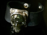 Mothers Day Gift Skull bracelet, labradorite jewelry, leather bracelet, gift for rocker, biker, goth, mystics and more