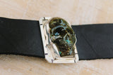Skull bracelet, labradorite jewelry, leather bracelet, gift for rocker, biker, goth, mystics and more