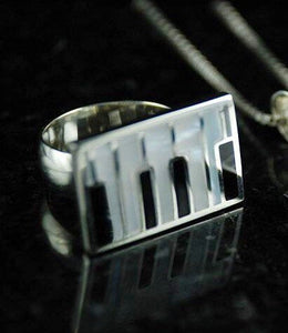 Piano ring  Sterling silver handmade with recycles piano keys