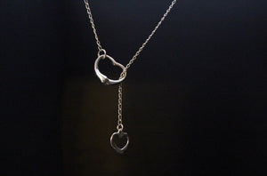 Sweetest day gift, Heart Chain lariat necklace, Sterling silver, handmade jewelry, short Y necklace