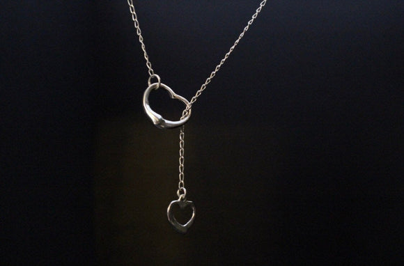 Sweetest day gift, Heart Chain lariat necklace, Sterling silver, handmade jewelry, short Y necklace