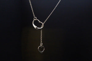 Heart Chain lariat necklace, Sterling silver, handmade jewelry, short Y necklace, gift for her