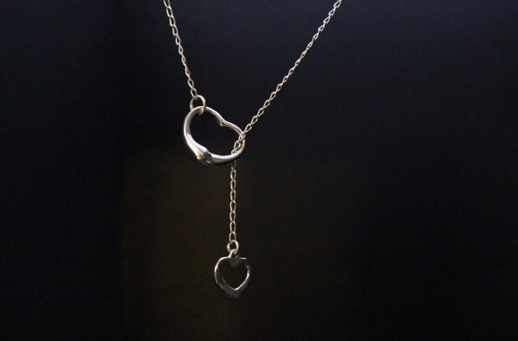 Heart Chain lariat necklace, Sterling silver, handmade jewelry, short Y necklace, gift for her