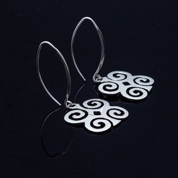 Mothers Day Gift, Rams horn earrings, Dwennimmen sterling silver dangle, adinkra jewelry represents Inner strength and humility