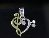 Bold Silver Necklace, heart Pendant, Gift for DJ,  Musical Love necklace, Graduation gift,