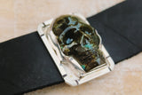 Mothers Day Gift Skull bracelet, labradorite jewelry, leather bracelet, gift for rocker, biker, goth, mystics and more
