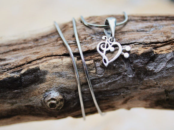 Music note pendant, Bass and treble clef Heart, Music Lover necklace, Sterling silver, Premium quality, handmade Pendant Gift