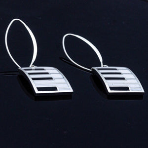Mothers Day Gift, Silver Earrings Piano Key Dangle white and black handmade jewelry New Orleans recycled fun