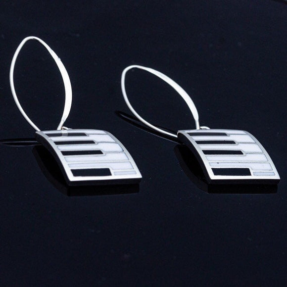 Mothers Day Gift, Silver Earrings Piano Key Dangle white and black handmade jewelry New Orleans recycled fun