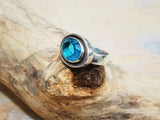 Gemstone ring, Blue topaz, Jewel of Love, Thick Silver band, East west oval stone, unique, handmade, engagement ring, December birthstone
