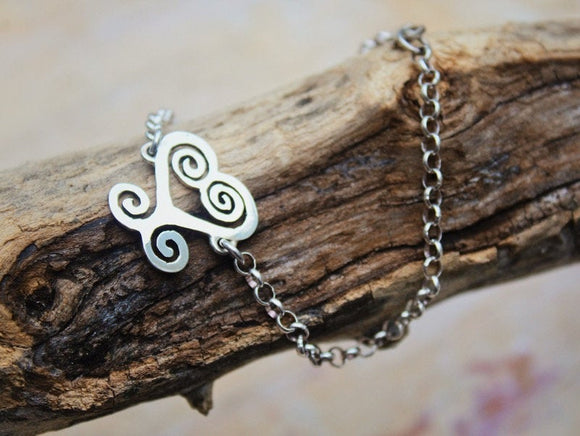 Mothers Day Gift, Silver Heart bracelet, Sankofa heart link bracelet,