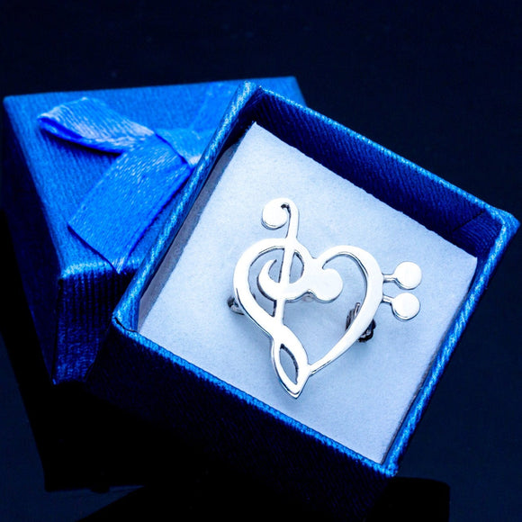Music note pin, pendant, Bass and treble clef Heart, Music Lover necklace, Sterling silver, Premium quality, handmade Pendant Gift