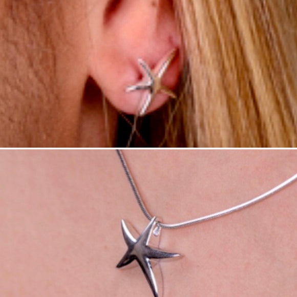 Starfish necklace and earring, ocean inspired jewelry set, gift to bring intuition, growth, this celestial being represents Divine Love