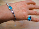 Statement ring, Blue topaz, Jewel of Love, Thick Silver band, East west oval stone, engagement ring, December birthstone