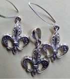 Fleur de lis Necklace Set handmade sterling silver gift,  signed by New Orleans jewelry artist Chester Allen