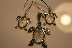 Mothers Day Gift, Turtle Jewelry set Necklace and earrings silver turtle great for two tone silver & Gold
