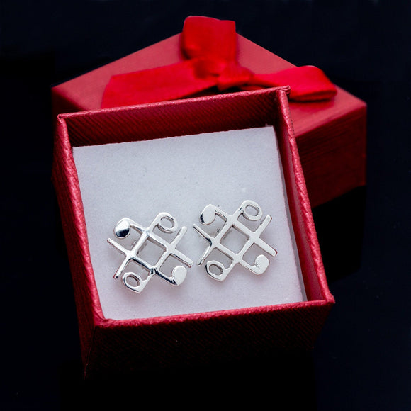 Music earrings, Silver stud earring, handmade, jewelry for rebirth, renewal, art series ,Universal groove, and the beat goes on,