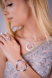 Rose quartz cuff bracelet, sterling silver, statement jewelry gift for her
