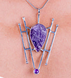 Mothers Day Gift, Silver amethyst modern elegant dangle earrings