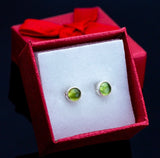 Peridot stud earrings, Sterling silver round green August and September birthstone stud. Great studs for men, children, and women