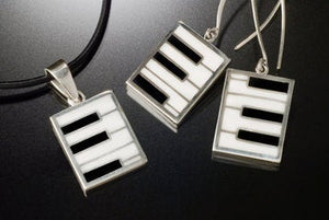 Mothers Day Gift, Piano keys silver jewelry set  pendant and earring Set music recycled handmade instrument gift