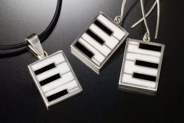Mothers Day Gift, Piano keys silver jewelry set  pendant and earring Set music recycled handmade instrument gift