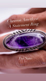 Purple Statement ring, Chevron amethyst oval gemstone stone ring, Gift for peace relaxation self discovery and healing